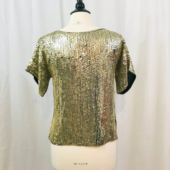 Vintage 80s Blouse Sequin Beaded Silk Flapper Style Tunic Top Trophy - Picture 6 of 7